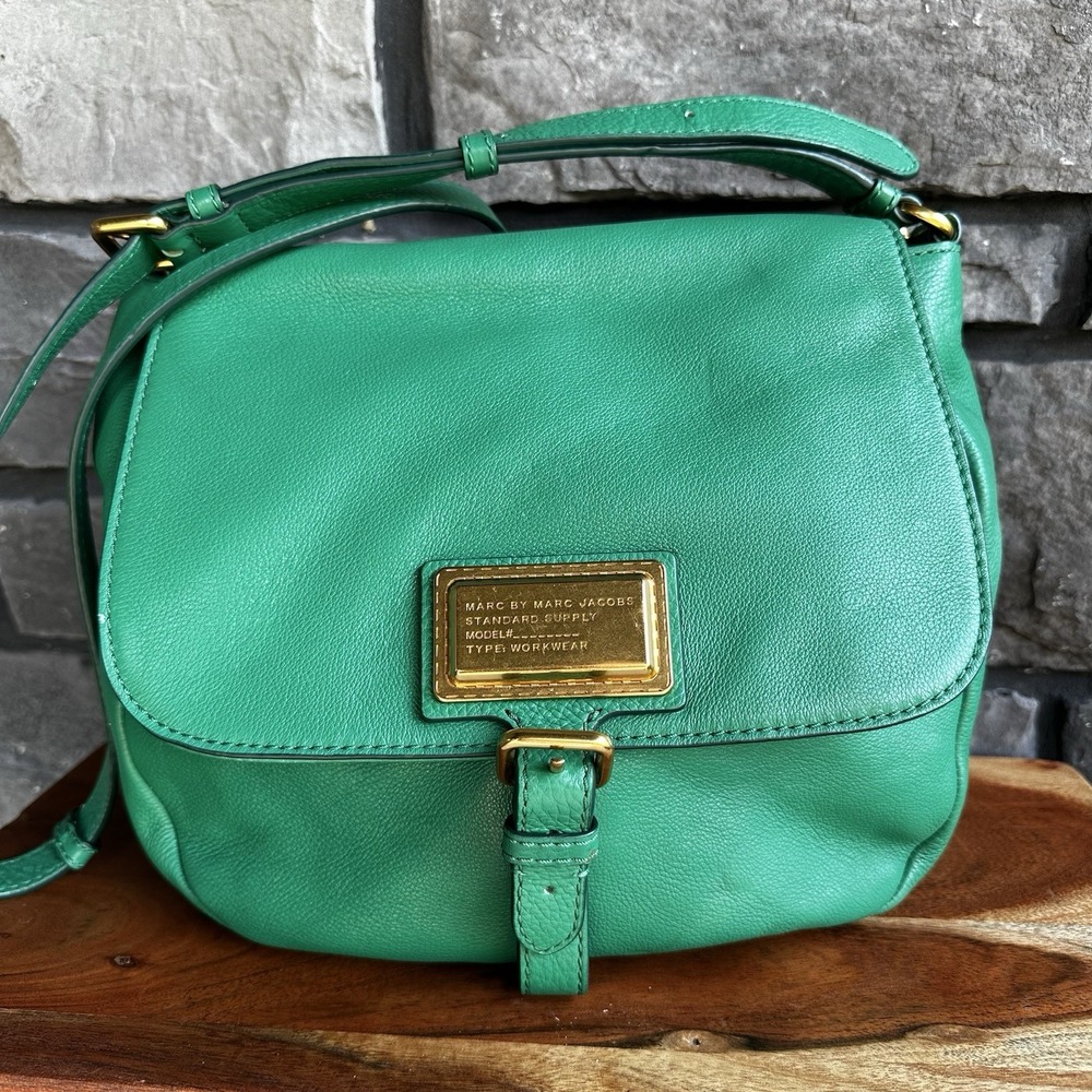 Marc by Marc Jacobs Classic Q Karlie Pebbled Leather Crossbody Bag Purse Green
